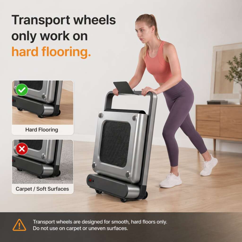 WalkingPad X21 - The transport wheels only work on hard flooring.
