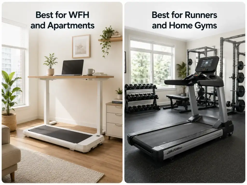 Walking pad vs treadmill final comparison showing which is best for WFH apartment users versus dedicated home gym runners